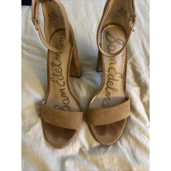 Sam Edelman Yaro Womens 6 M 36 Nude Beige Suede Ankle Strap Heeled Sandals Shoes - Picture 4 of 7